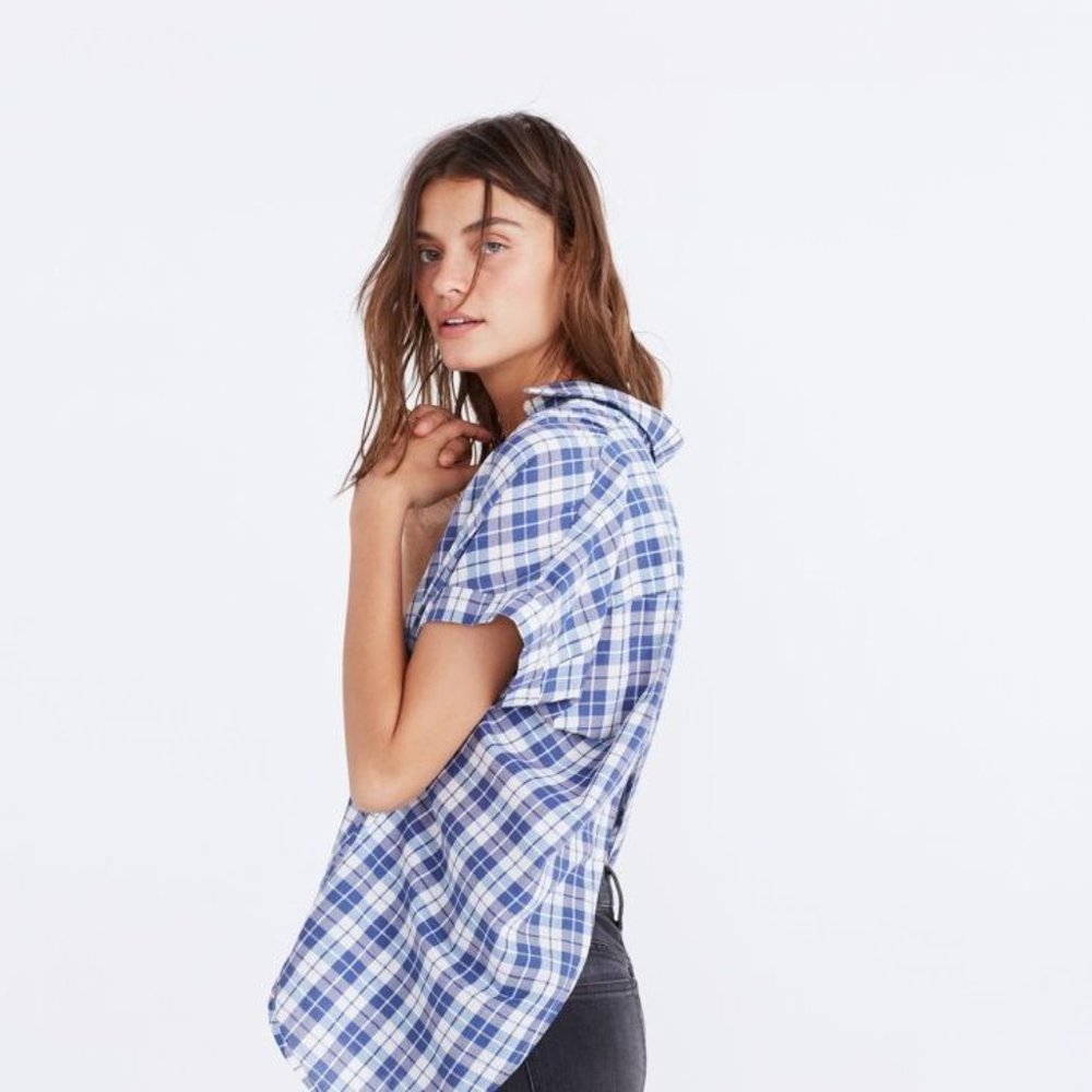 New MADEWELL Linus Plaid Central Open-Back Shirt M - Picture 10 of 11